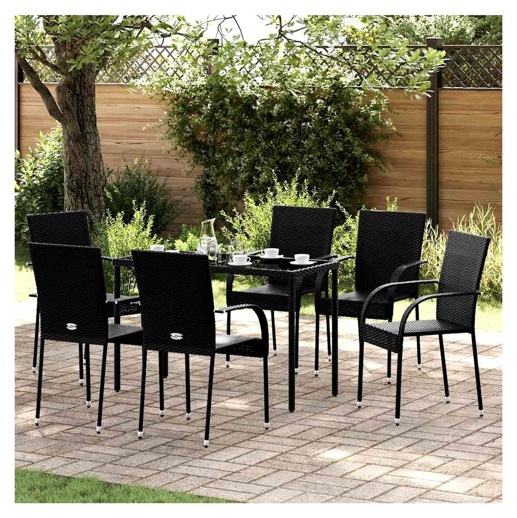Stapelbare Gartenstühle aus Poly Rattan - Schwarz - 6er Set - 55,5 x 53,5 x 95 cm - für Terrasse und Garten
