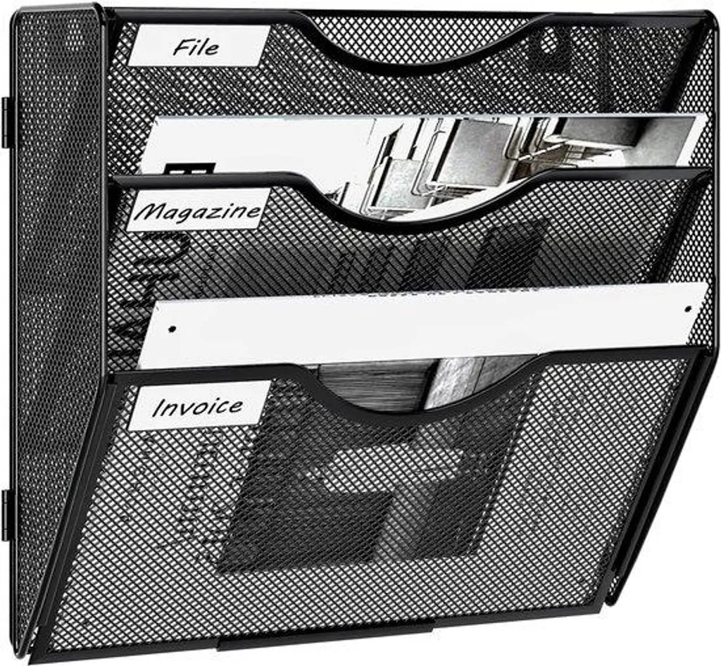 Porte-documents à 3 niveaux en métal noir - Support de bureau robuste