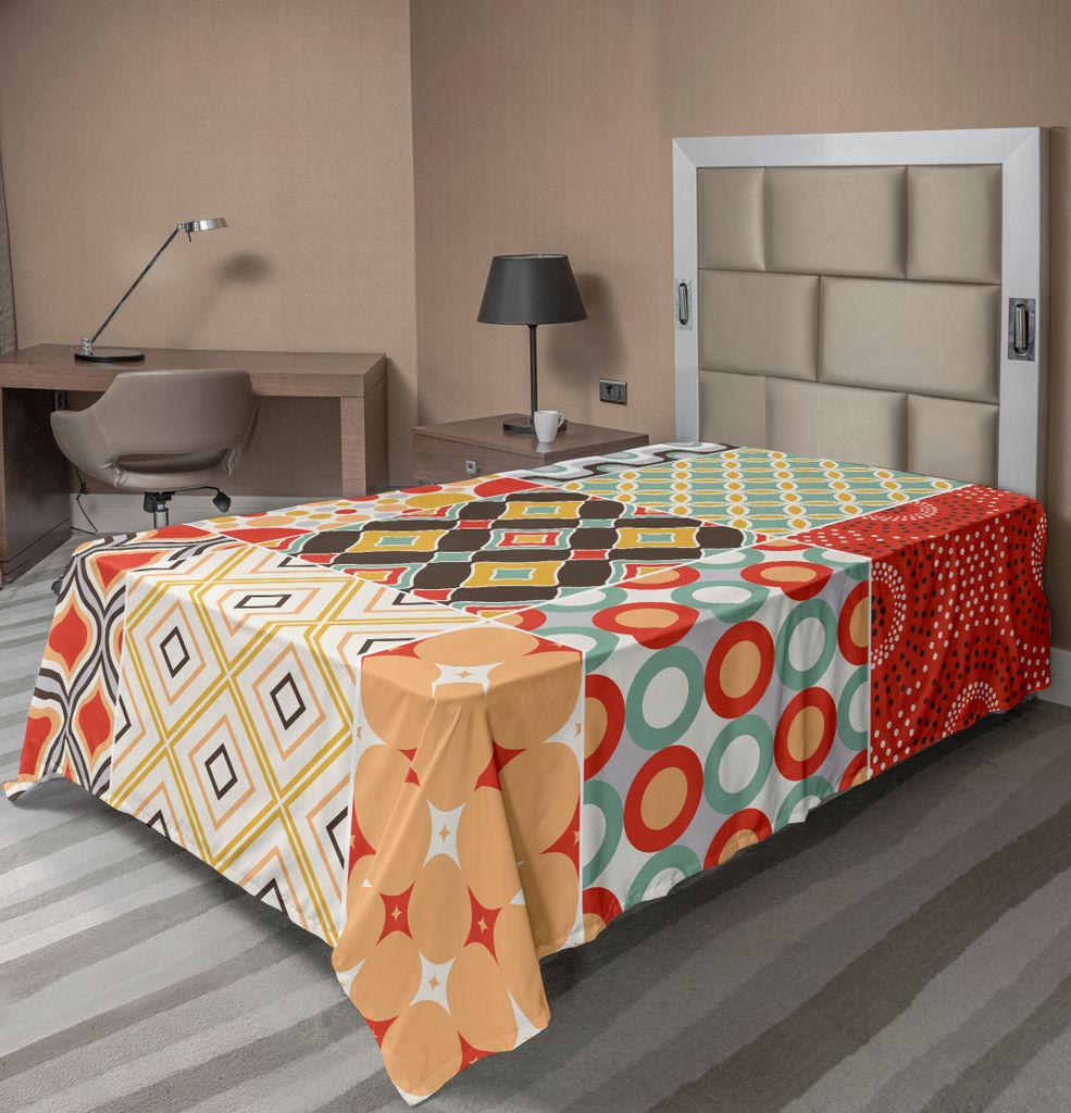 ABAKUHAUS Jahrgang Bettlaken, Mosaik Vintage Muster Mit Diagonalem Geometrischem Form Entwurfs Druck Bild, weiches bequemes oberes Bettlaken für e...