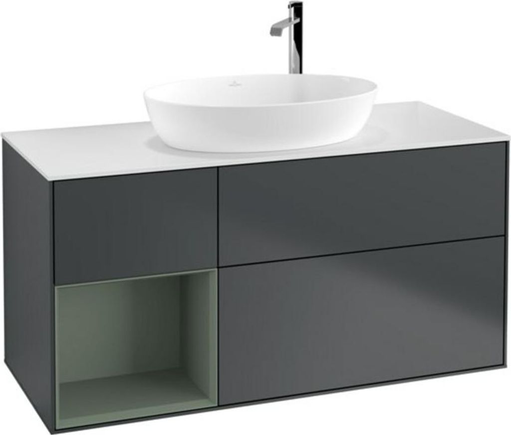 V&B Waschtischunterschrank Wandbeleuchtung Finion 120cm, Pl w m, Rg Ol m Lac, md bl. m Lac