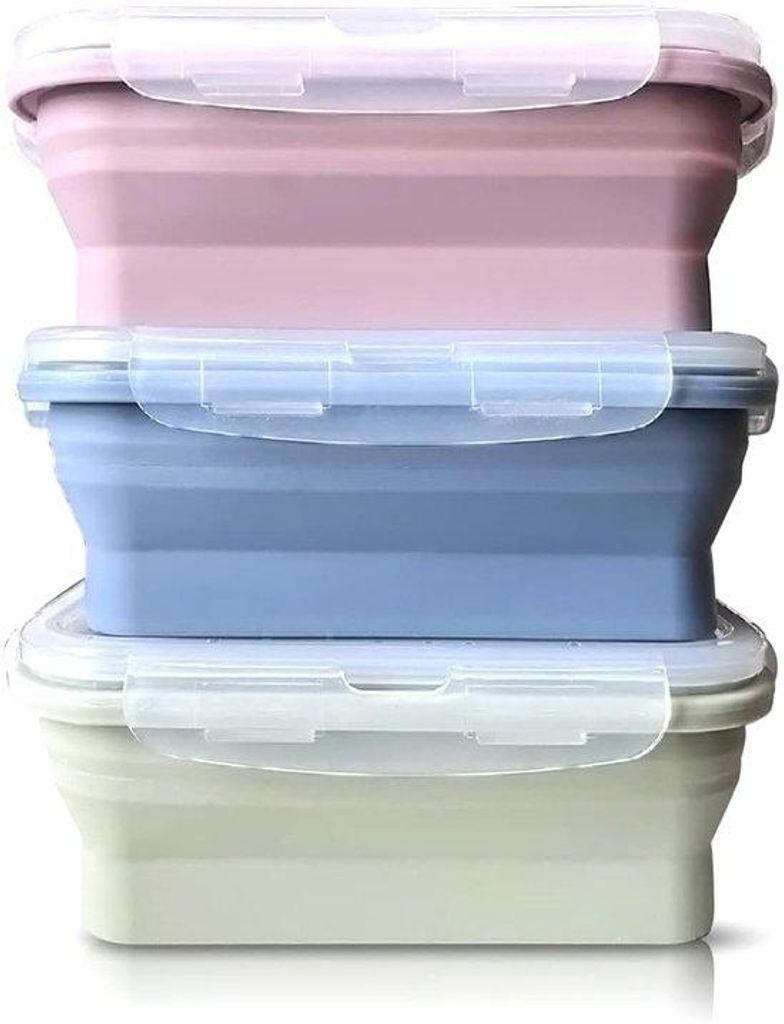 Silikon-Lunchbox 3er-Set, Klappbar, 550ml, Für Wandern, Reisen