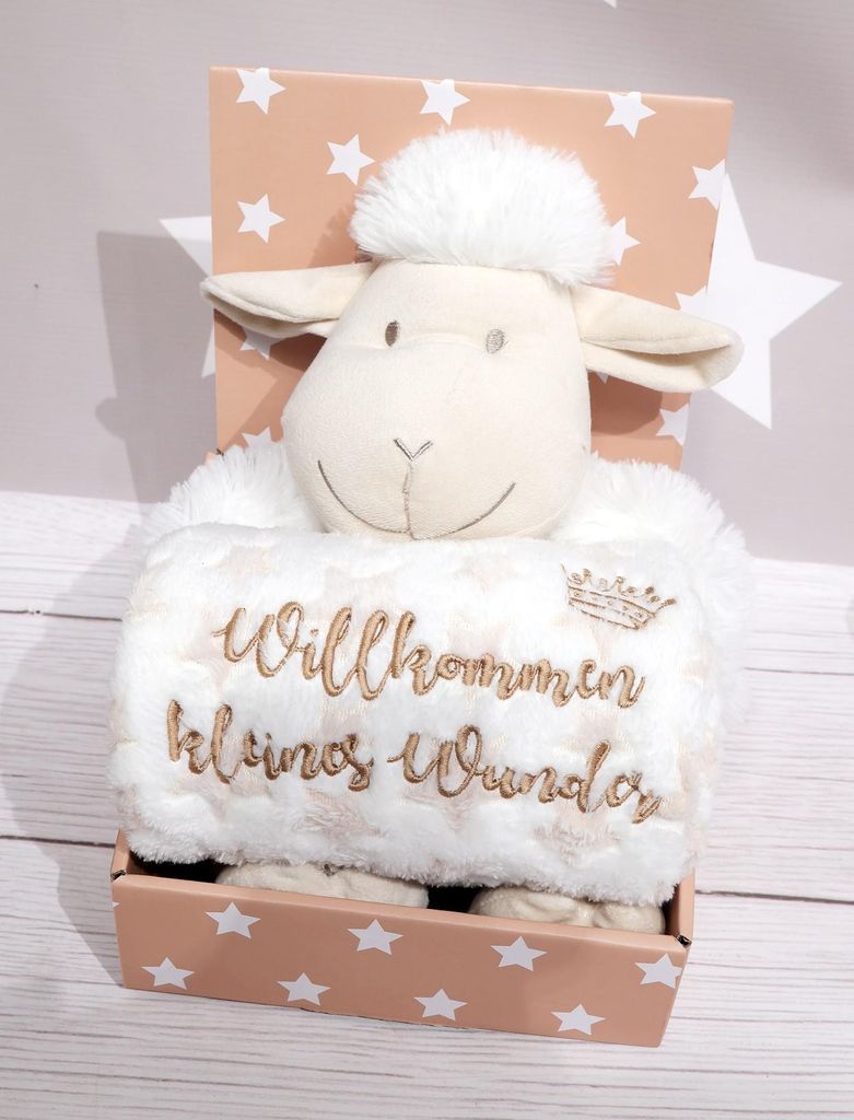 Geschenkset: Kuscheltier-Schaf + Sternendecke 75x100 cm – Produktbild 