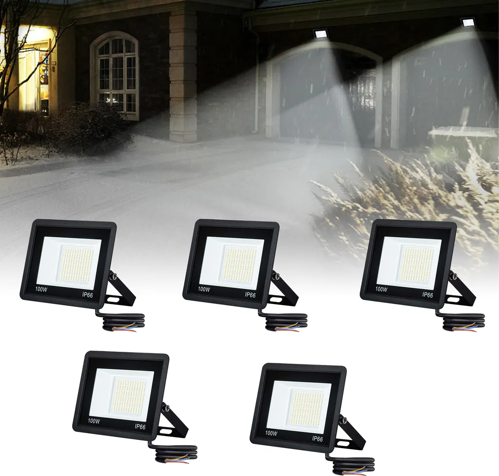 Projecteur LED Extérieur Jardin et Garage 100W Étanche IP66 Pack de 5