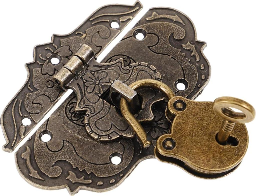 Antikes Vorhängeschloss-Set mit dekorativen Schlüsseln und Riegel - Zinnschnalle zur Dekoration - Tresorschloss-Kit für Kaffeekästen
