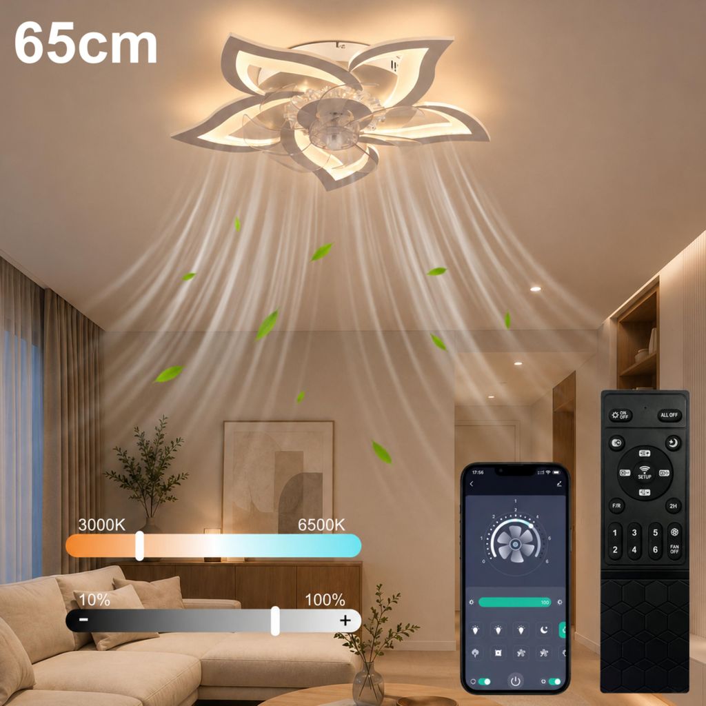 65cm Deckenventilator mit Licht, Blüten-Design – 6 Produktbild 