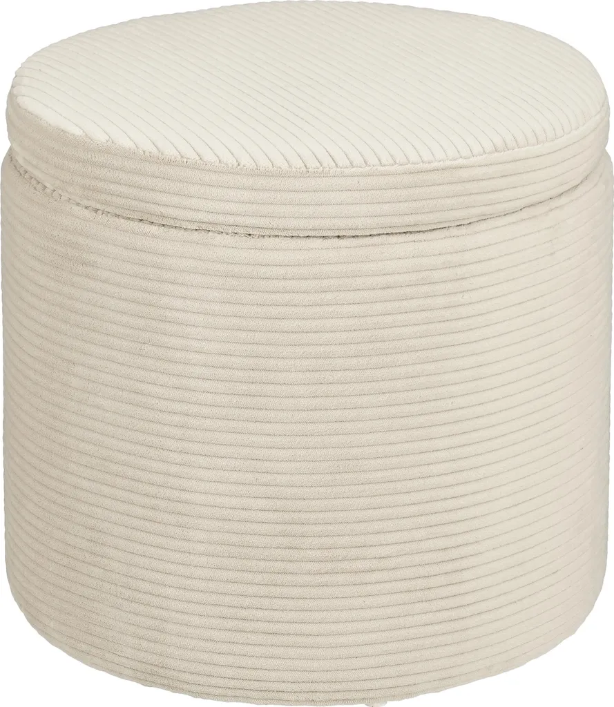 Gagnez de la Place avec le Pouf de Rangement Mica Blanc Crème Ø42xH41cm