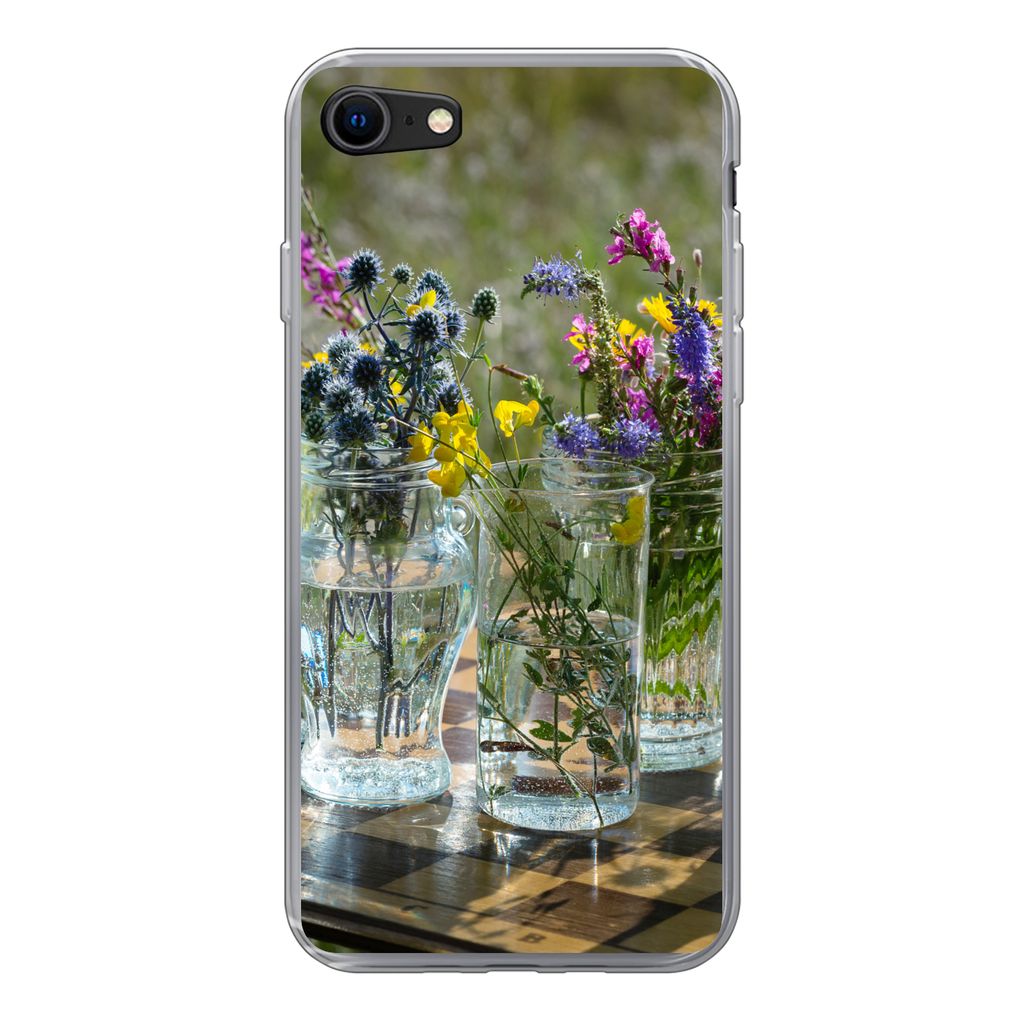 MuchoWow Handyhülle Schutzhülle Hülle für iPhone SE 2022 Vase - Blumen - Farben Silikon Softcase Handy Hülle - Schutzhülle
