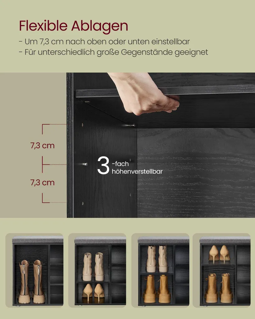 Étagère chaussures gain de place avec banc de rangement noir