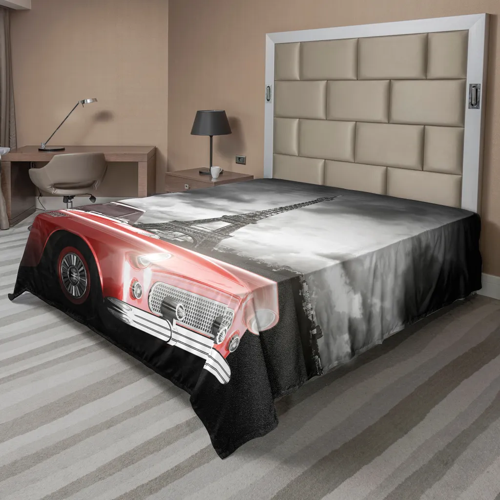 Drap plat supérieur imprimé Paris style rétro chic 266 x 260 cm