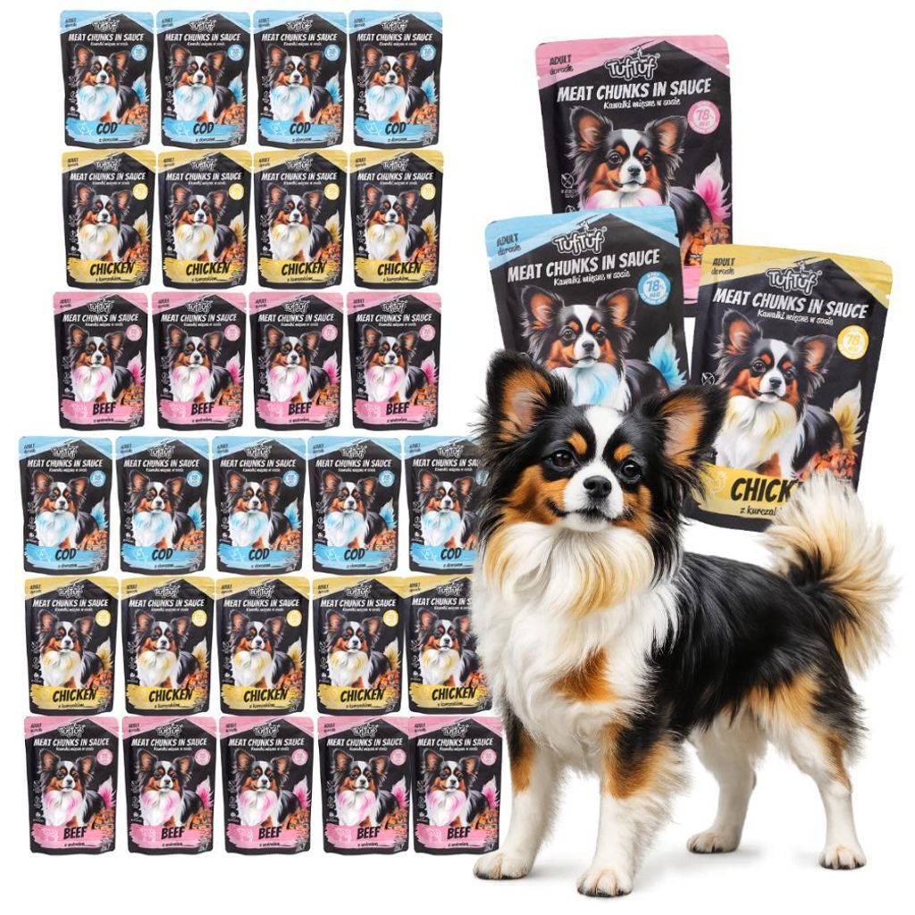 Hundefutter - Fleischstücke „Mix dergeschmacksrichtungen“ - 3kg - Nassfutter - 30x100ml - Fleischhäppchen - Hunde Nassfutter
