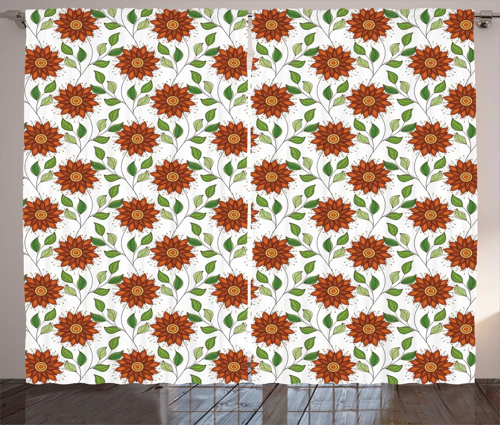 Décoration Fenêtre Salon Rideau de Printemps Fleuri Vert 280 x 225 cm