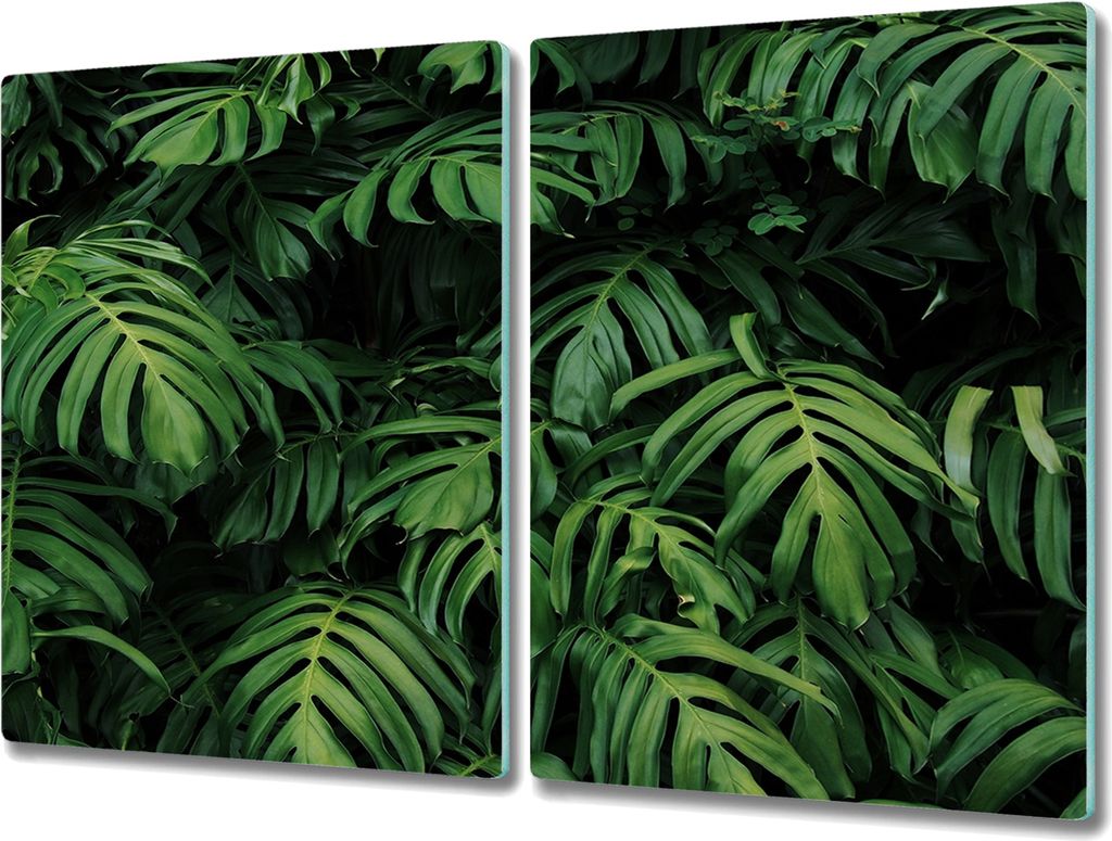 Coloray Hackbrett Kochplattenabdeckung Herdabdeckplatte 2x40x52 cm Schneidebrett Küchenbrett - tropische Blätter