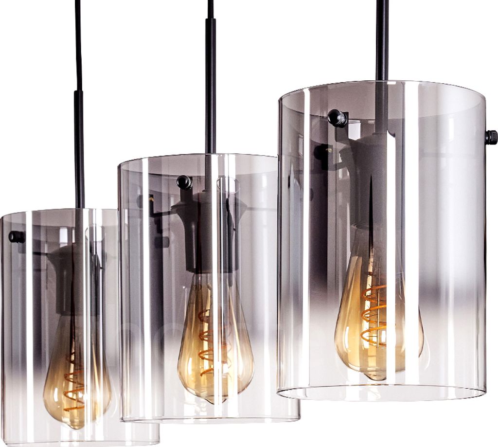 Ayman Hängelampe aus Metall/Glas in Schwarz/Rauchfarben/Klar