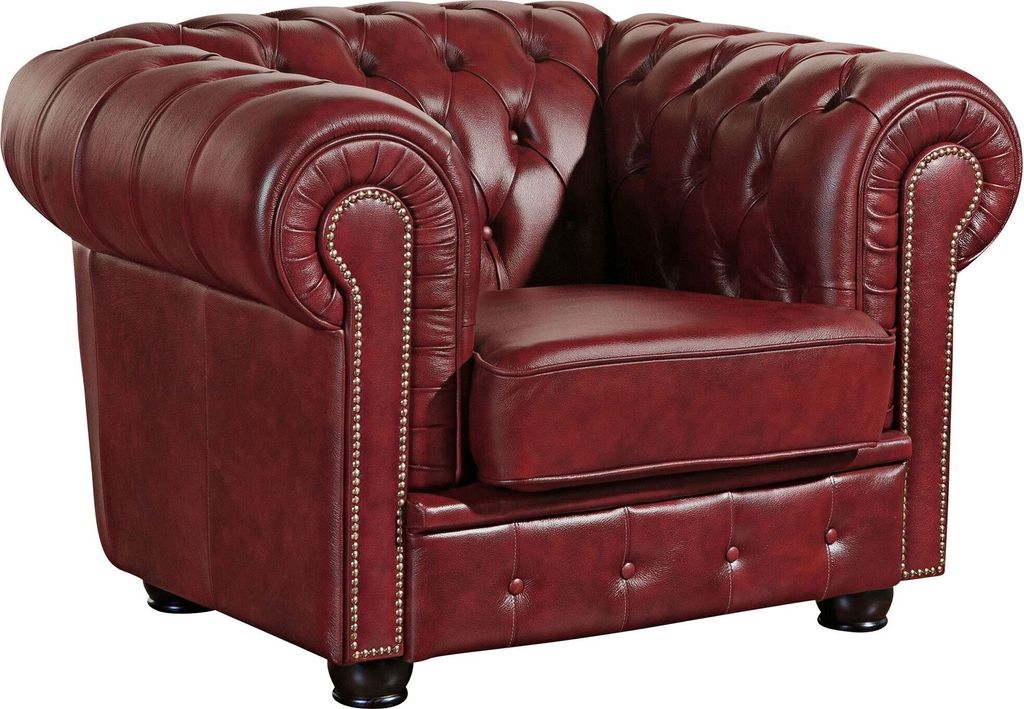 Sessel Kath Bezug Wischleder Buche nussbaum dunkel / rot Produktbild 