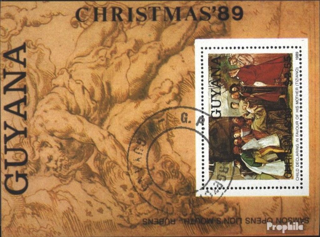 Briefmarken Guyana 1989 Mi Block72 (kompl.Ausg.) gestempelt Weihnachten 89: Gemälde
