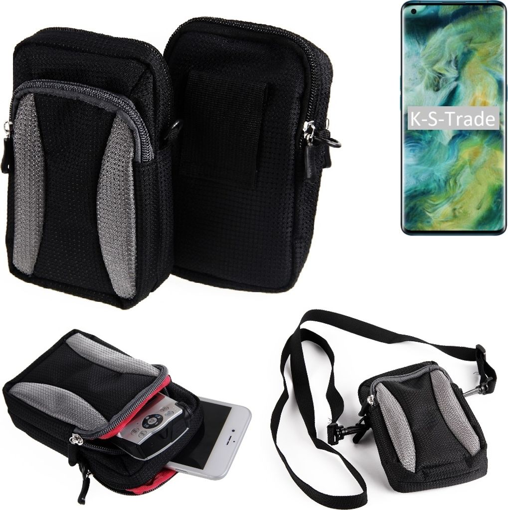 K-S-Trade Holster Schutz Hülle kompatibel mit Oppo Find X2 Handy Hülle Gürteltasche Umhängetasche mit Zusatzfach schwarz