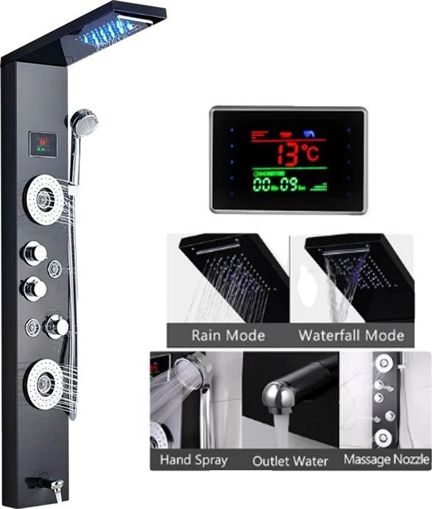 LED Dusche Panel, Wasserfall Regen, Digitale Anzeige, Produktbild 