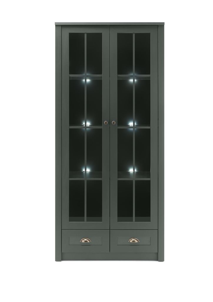 2-türige Vitrine Ascot - Landhaus Grün ohne Beleuchtung