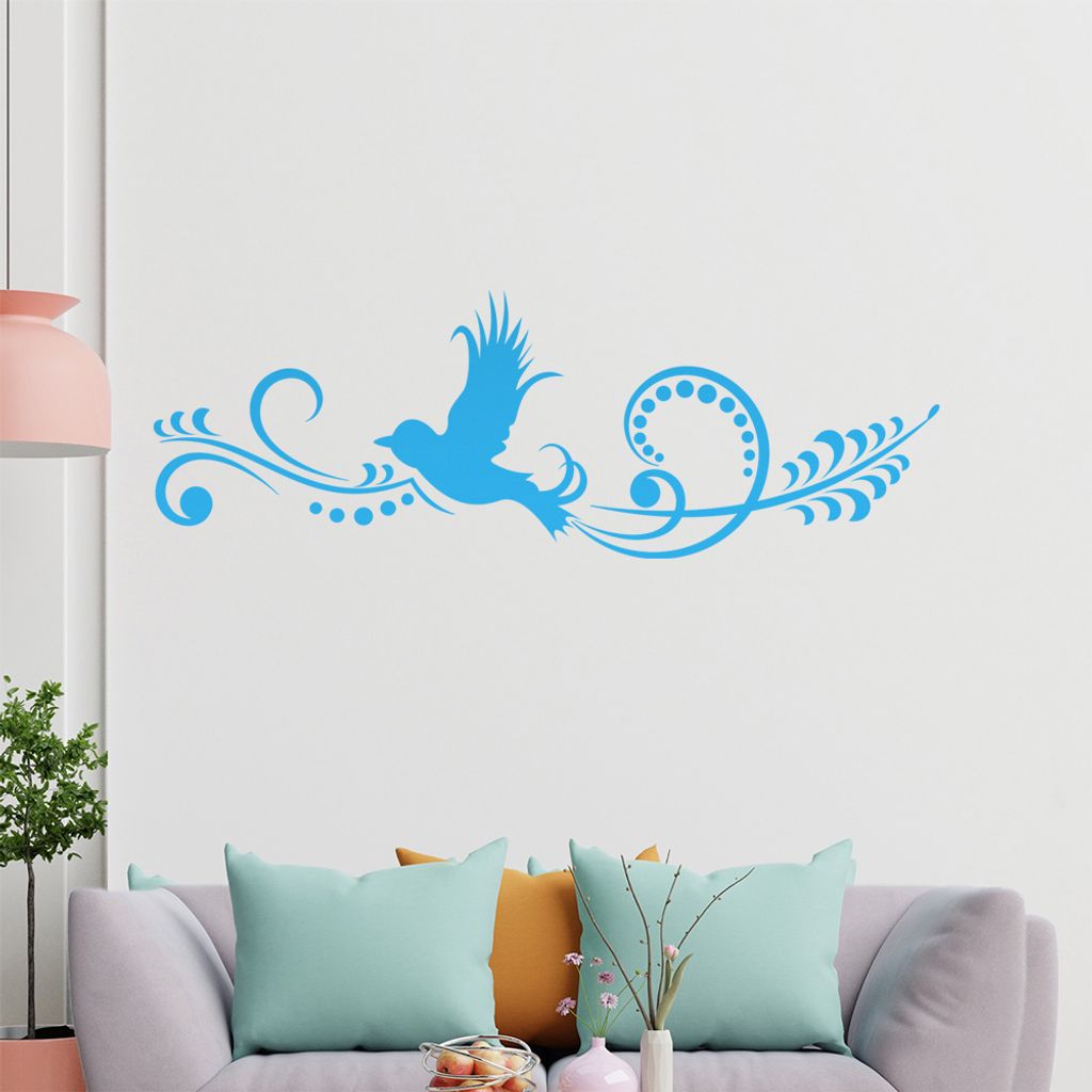 Schöner Vogel - Blüte - Punkte Wandtattoo in 6 Größen - Wandaufkleber Wall Sticker - Dekoration, Küche, Wohnzimmer, Schlafzimmer, Badezimmer