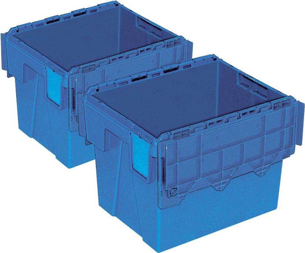 2 Mehrwegbehälter/Versandbehälter mit Deckel, 25 l, LxBxH 400x300x310 mm, blau