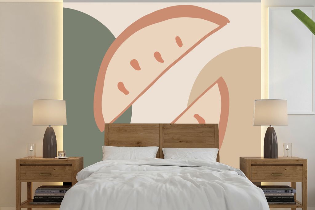 MuchoWow Fototapete für Wohnzimmer oder Schlafzimmer Wandtapete Vinyl Motivtapete Obst - Pastell - Sommer - 260x260 cm - Papiertapeten