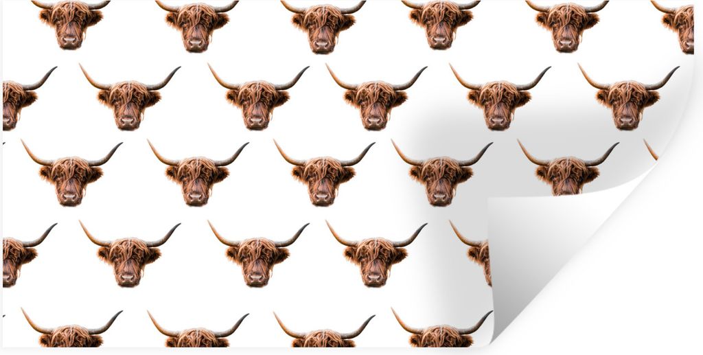 MuchoWow Wandtattoo Wandsticker Wandaufkleber Muster - Schottischer Highlander - Tiere 80x40 cm Selbstklebend und Repositionierbar - Aufkleber