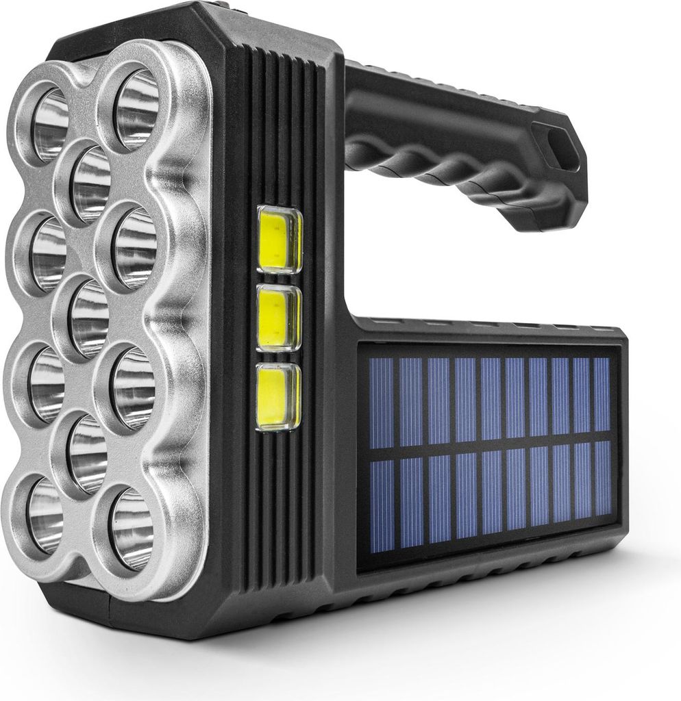 PHENOM – Taschenlampen-Highlight – Solar-COB-LED-Taschenlampe – mit Arbeitslichtfunktion – 1200 mAh – Micro-USB – 1000 Lumen – IP55 ...