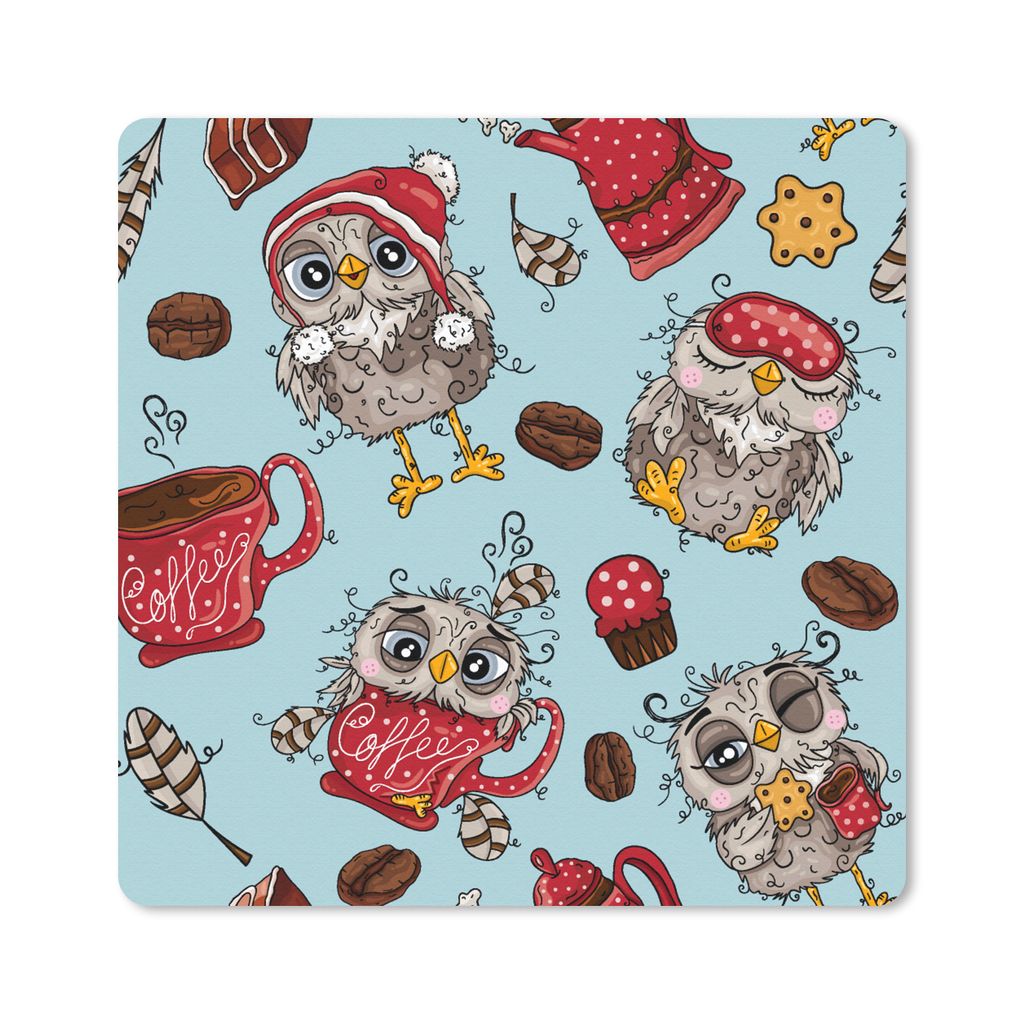 MuchoWow Mauspad Mousepad Schnittmuster - Eule - Frühstück 30x30 cm - Mousepads - Maus Mat - Pad - Mausunterlage - Gaming