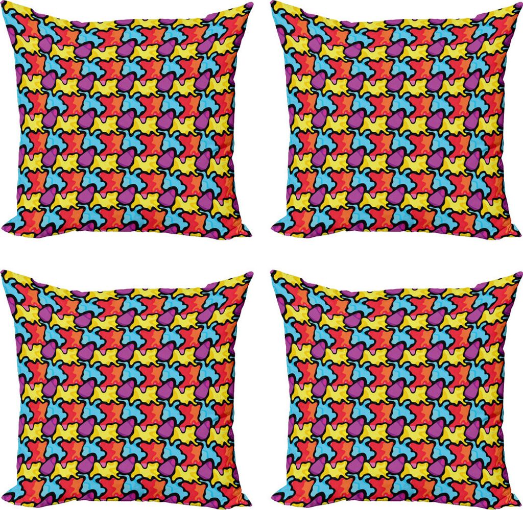 ABAKUHAUS Bunt Kissenbezug Set (4 Stück), Graffiti Zusammensetzung, Moderner Doppelseitiger Digitaldruck, 60 cm x 60 cm, Mehrfarbig