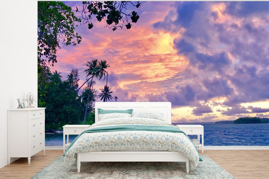 MuchoWow Fototapete für Wohnzimmer oder Schlafzimmer Wandtapete Vinyl Motivtapete Die Salomonen unter einem bunten Himmel - 295x220 cm - Wand Ta...
