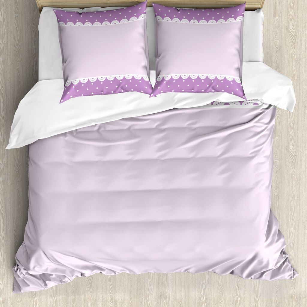 ABAKUHAUS Mauve Bettbezug, Old Lace Muster Polka, Milbensicher Allergiker geeignet mit Kissenbezügen, 200 cm x 200 cm - 80 x 80 cm, lila Lavendel