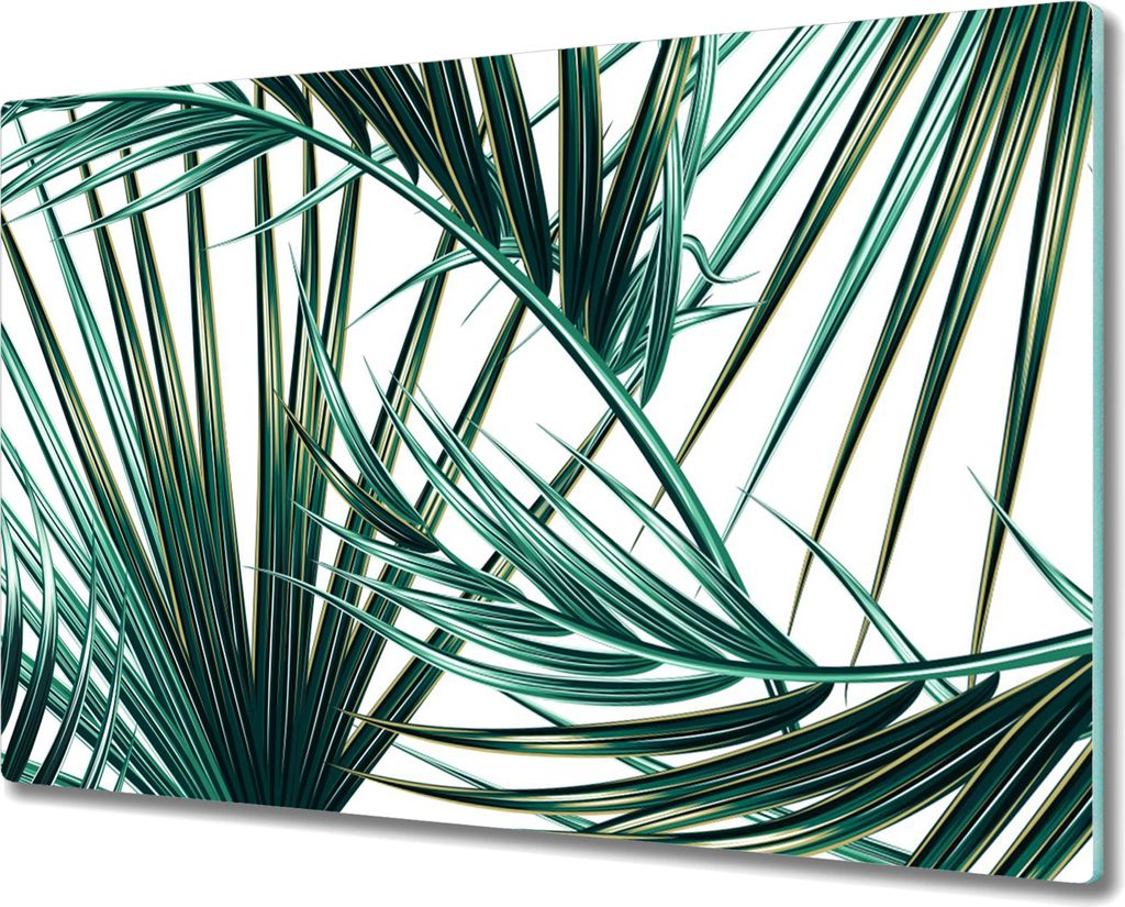 Herd-Abdeckplatte Glas Schneidebrett Ceranfeld-Abdeckung - 80x52 cm - Grüne Palmblätter