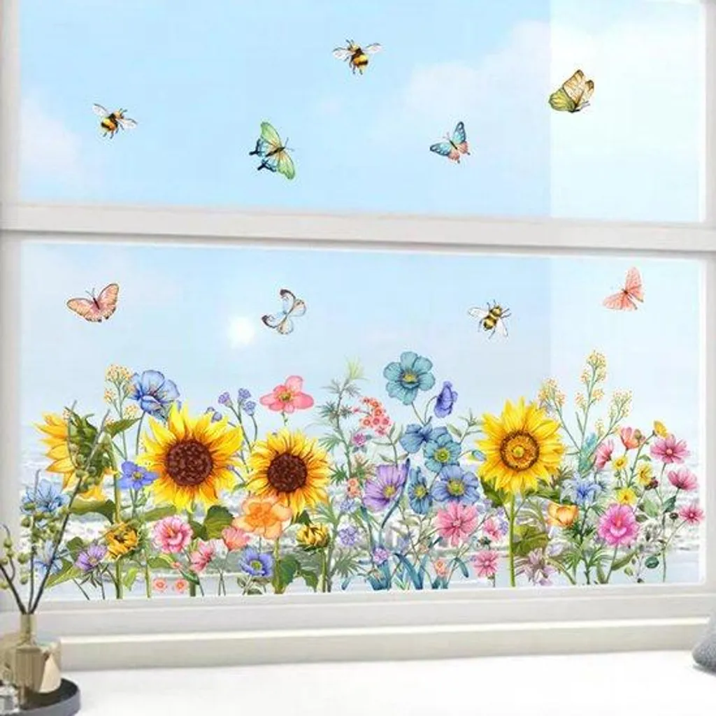 Rénovation murale facile sans colle stickers tournesols pour salon chic