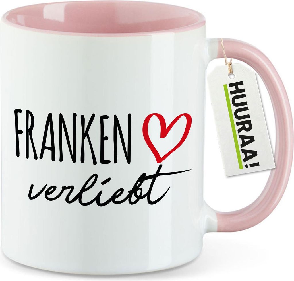 Huuraa Kaffeetasse Franken verliebt 330ml Rosa Keramik Kaffeebecher Geschenkidee
