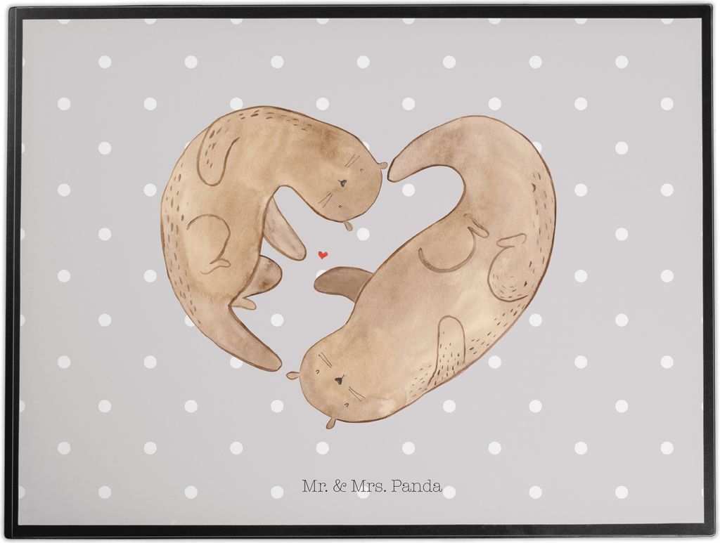 Mr. & Mrs. Panda Tischunterlage Otter Herz - Grau Pastell - Geschenk, Liebe, schreibtischunterlage, Unterlage Schreibtisch, schreibtischunterlagen,...