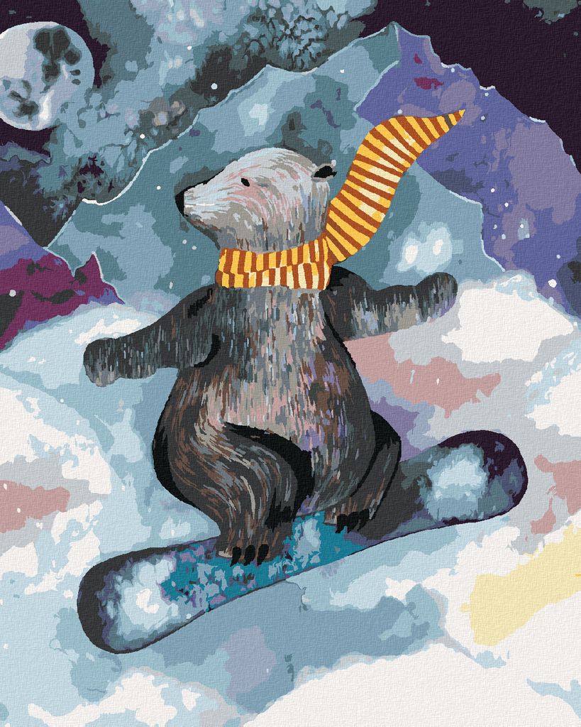 Zuty - Malen nach Zahlen - EIN BÄR AUF EINEM SNOWBOARD, 40x50 cm, mit Keilrahmen (bereits gespannt)