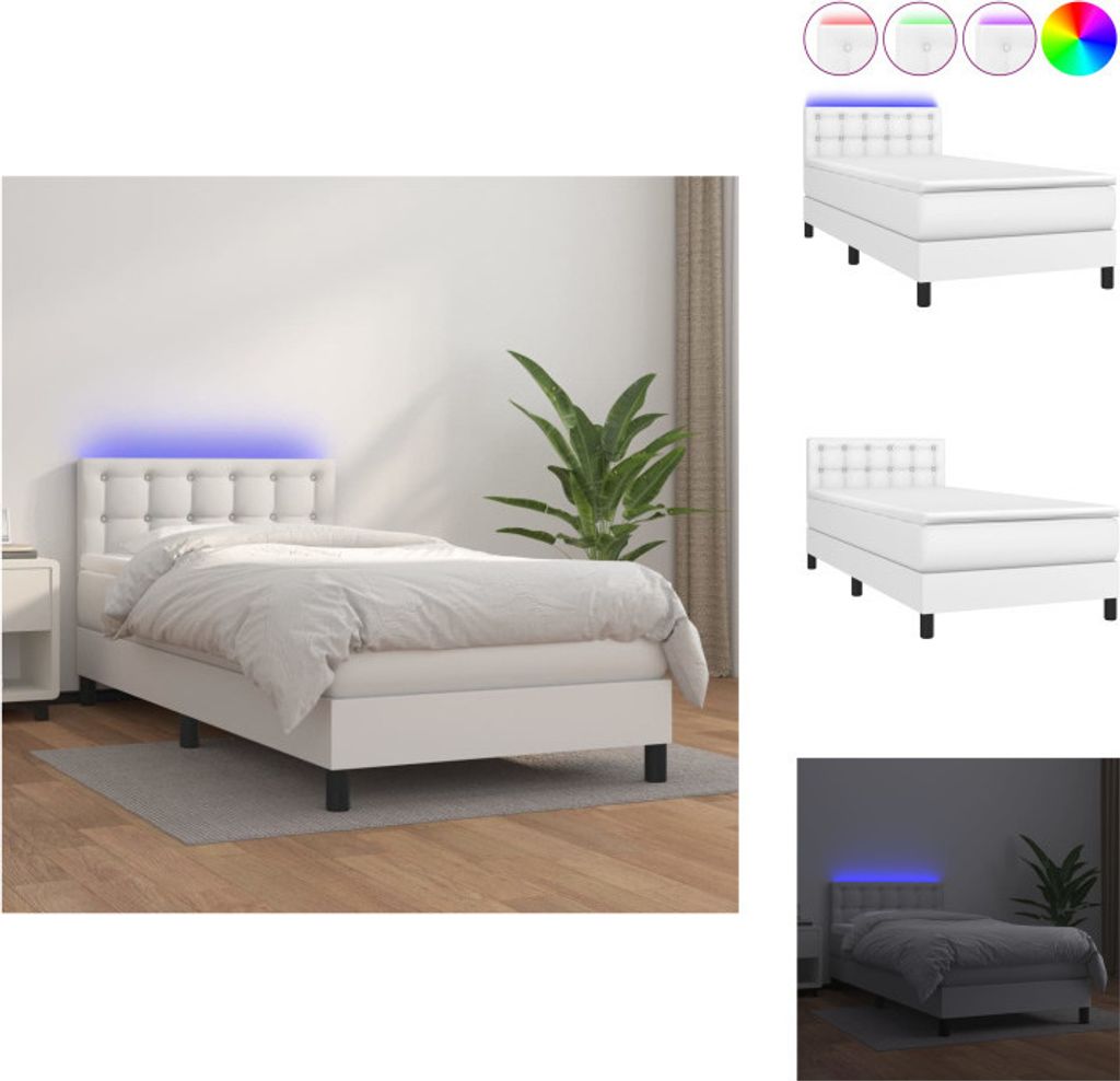 vidaXL Boxspringbett mit Matratze & LED Weiß 80x200 cm Kunstleder - Betten & Bettgestelle
