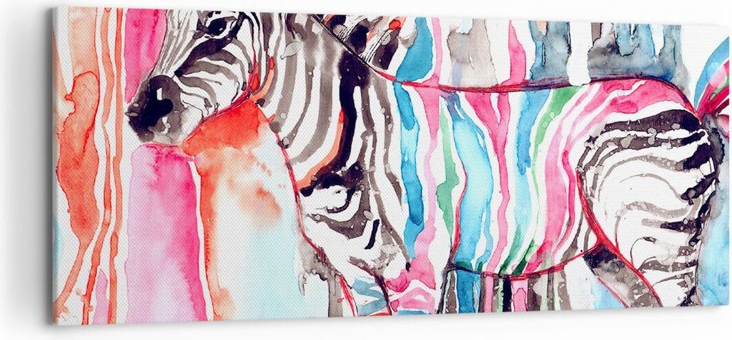 Bild auf Leinwand - Leinwandbild - Zebra Tiere Natur bunte - 120x50cm - Wand Bild - Wanddeko - Leinwanddruck - Bilder - Kunstdruck - Wanddekoration...