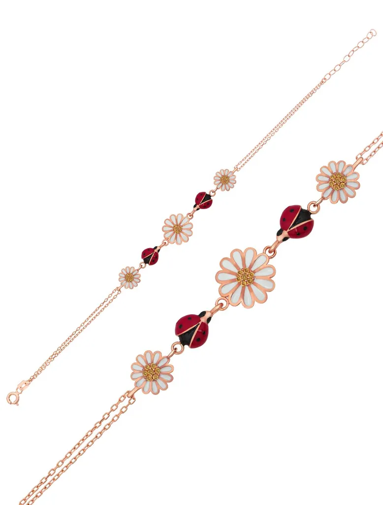 Bracelet Argent 925 orné de Coccinelle et Pâquerettes en émail fin