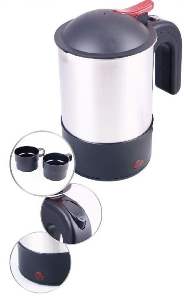 A travel electric kettle with two cups.