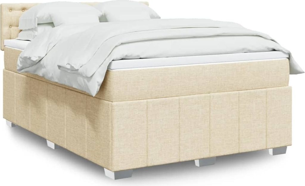 Möbel Boxspringbett mit Matratze Creme 140x190 cm Stoff 2025