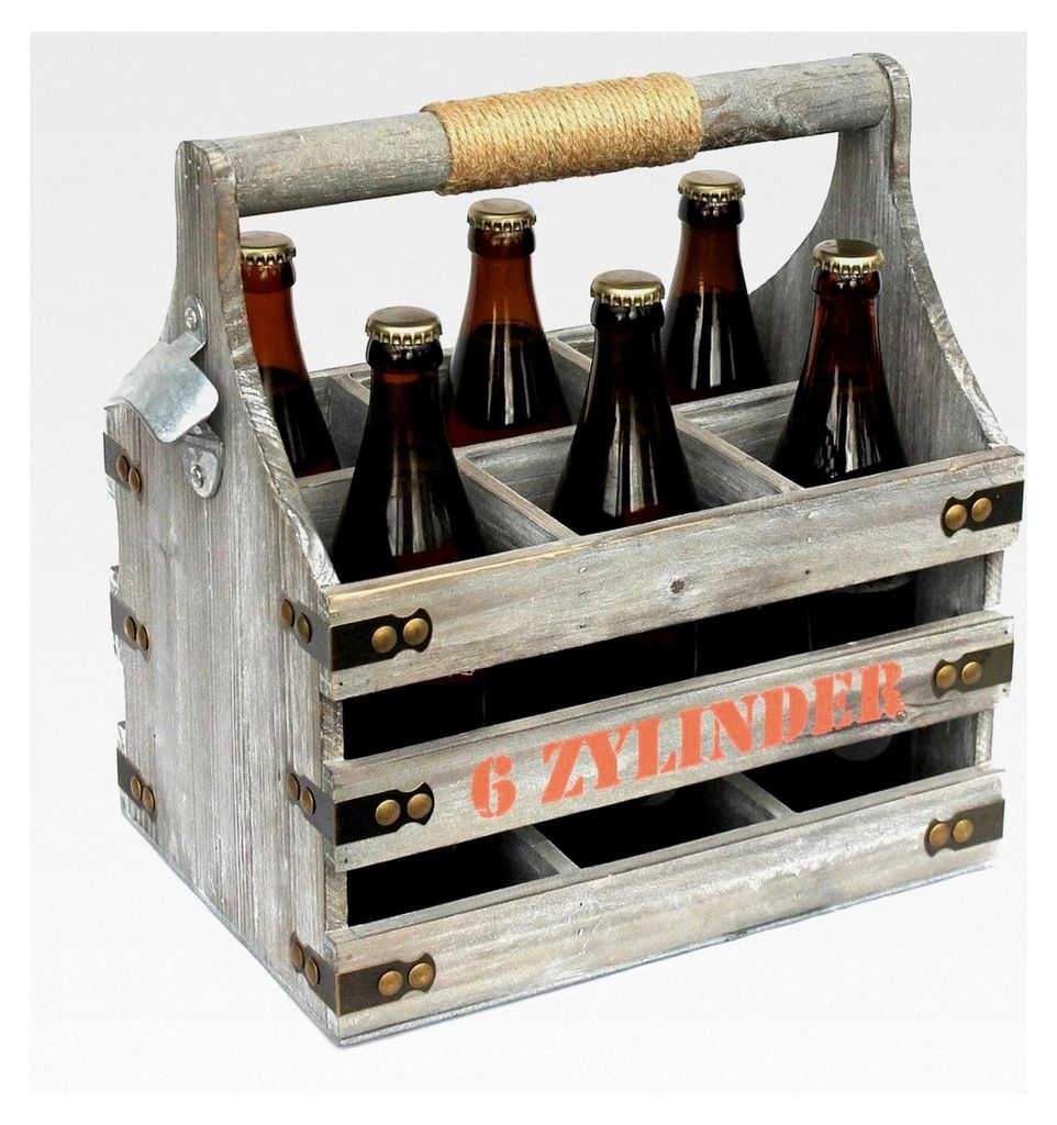 Bierträger mit Flaschenöffner aus Holz für 6 Flaschen