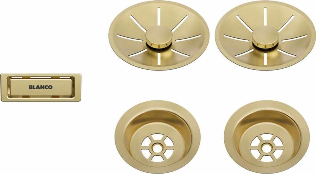 BLANCO Ab- und Überlaufset (Sichtteile) satin gold, für Doppelbecken
