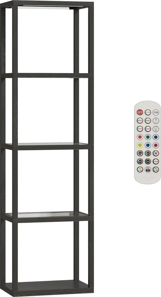 Lampadaire LED musical avec étagères verre et télécommande sans fil