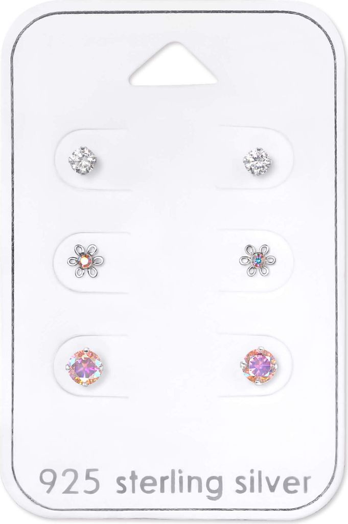 Ohrstecker Set 925 Sterling Silber Blumen