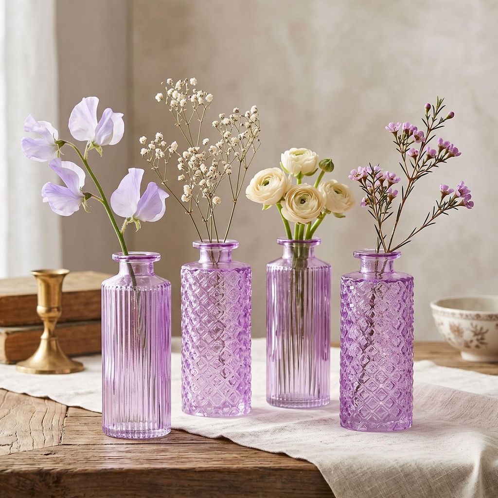 4er Set Vase Glas Lila H14cm Violett Pastell Blumenvase Produktbild 