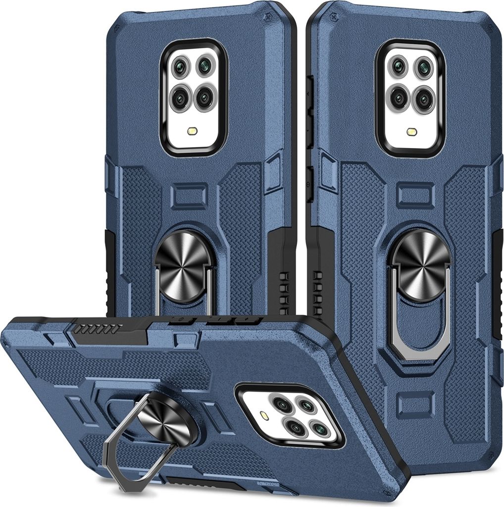 Redmi Note 9 Pro Hülle, Dual Layer Robuste Rüstung Ringhalter Ständer Schutzhülle für Xiaomi Redmi Note 9S / 9 Pro / 9 Pro Max Blau