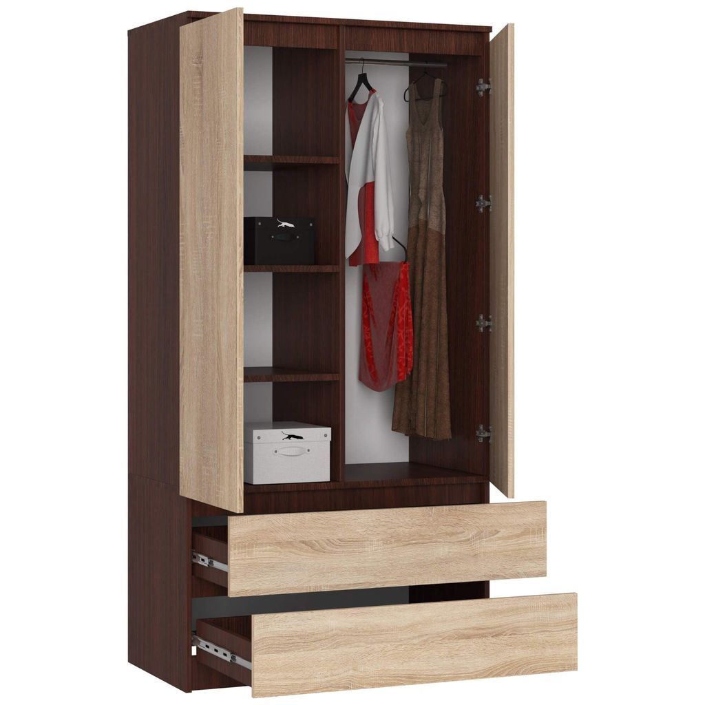 Kleiderschrank S90 90cm Garderobe 2 Türen 2 Schubladen Schrank 180cm hoch CLP