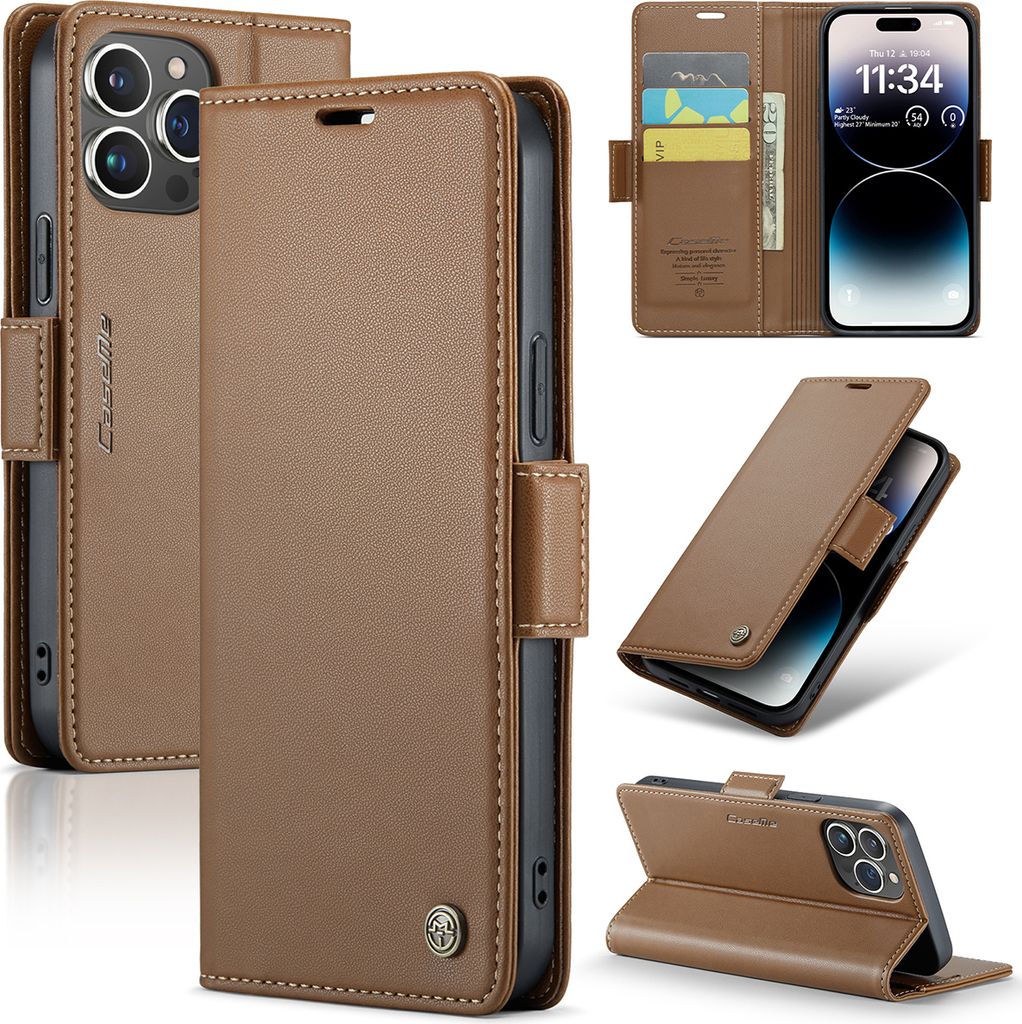 iPhone 14 Pro Hülle, Leder Brieftasche Kartenfach Schutzhülle mit Standfunktion für iPhone 14 Pro Braun