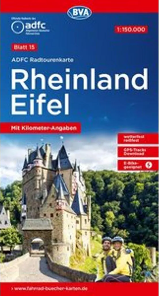 Carte Cyclable ADFC 15 Rheinland Eifel 1:150.000 avec Tracés GPS Inclus